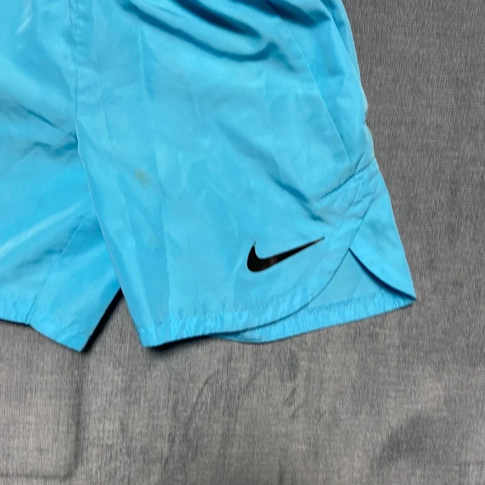 Nike Dri Fit Training Shorts Boys 4 Blue Swoosh Logo Elastic Waist Side Slit
